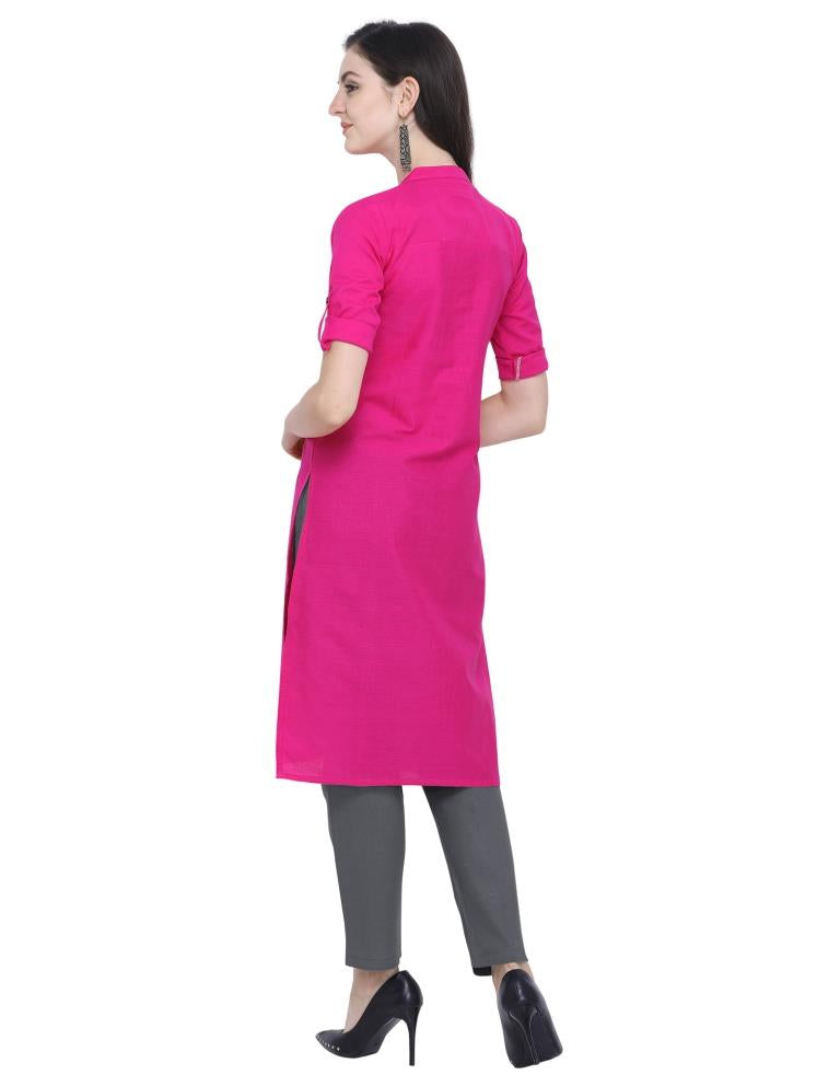 Decent Pink Coloured Dyed Khadi Cotton Kurti | Sudathi