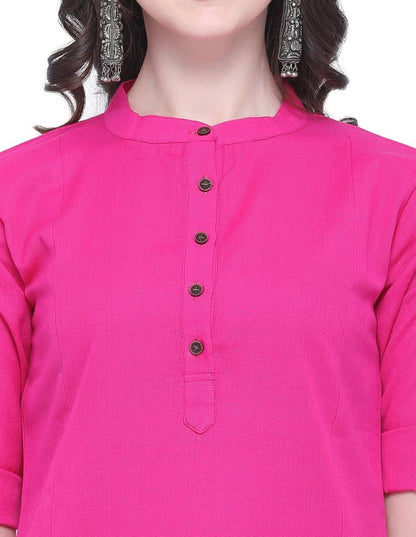 Decent Pink Coloured Dyed Khadi Cotton Kurti | Sudathi