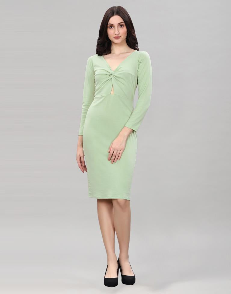Pista Green Twist Knot Bodycon Dress | Sudathi