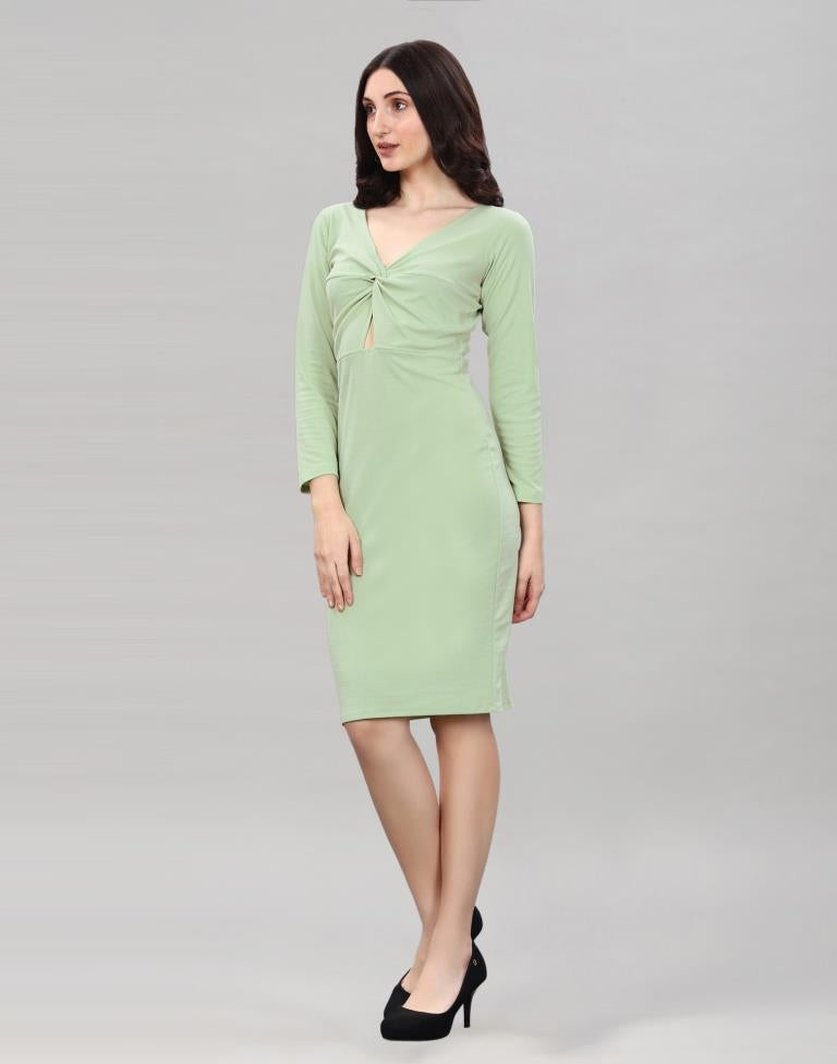 Pista Green Twist Knot Bodycon Dress | Sudathi