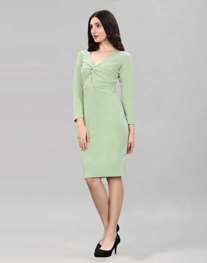 Pista Green Twist Knot Bodycon Dress | Sudathi