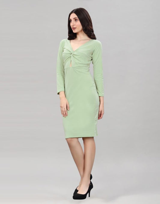Pista Green Twist Knot Bodycon Dress | Sudathi