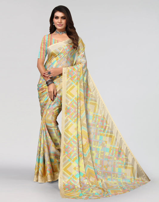 Beige Printed Saree | Sudathi