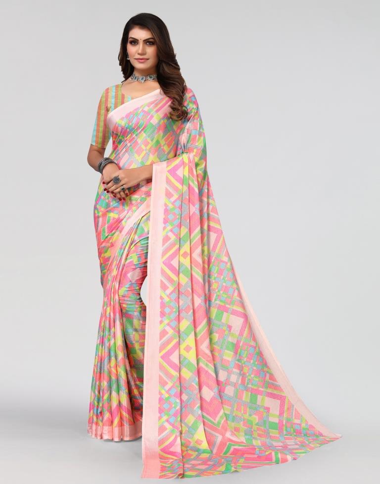Pink Printed Saree | Leemboodi