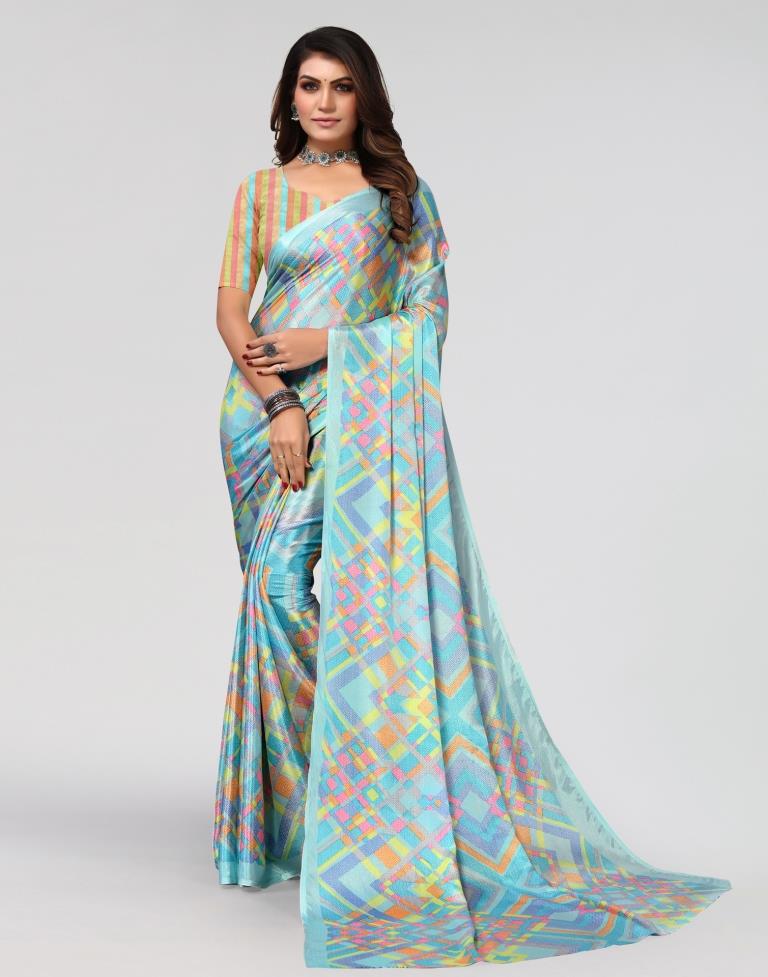 Sky Blue Printed Saree | Leemboodi