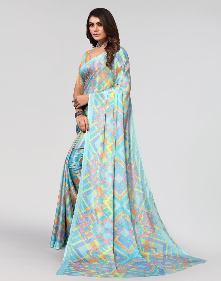 Sky Blue Printed Saree | Leemboodi
