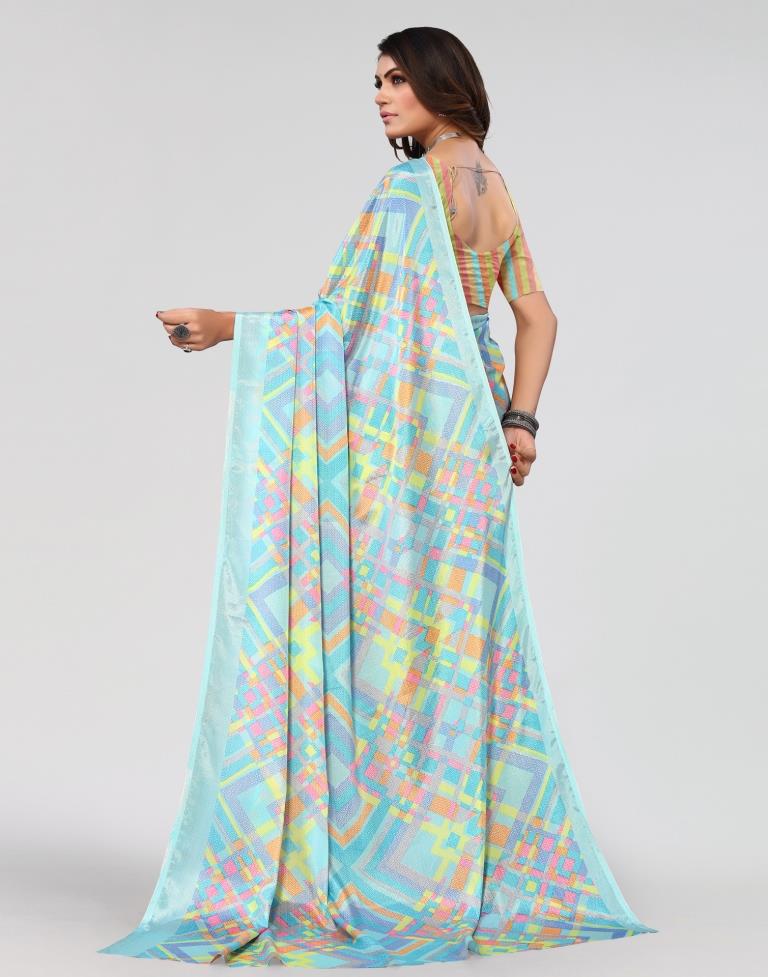 Sky Blue Printed Saree | Leemboodi