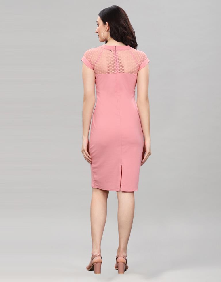 Pink Coloured Lycra Knitted Bodycon Dress | Sudathi