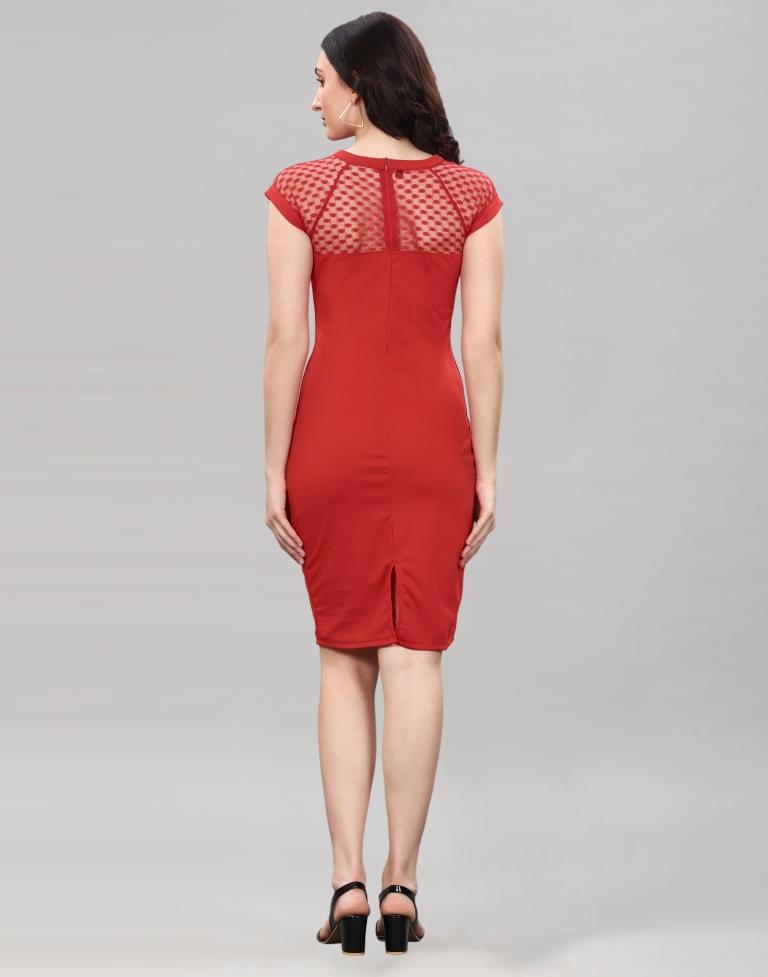 Red Coloured Lycra Knitted Bodycon Dress | Sudathi