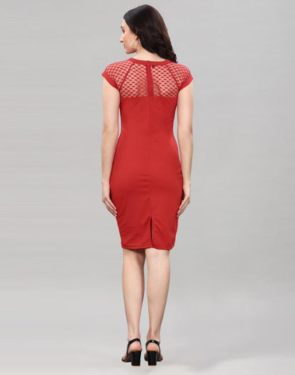 Red Coloured Lycra Knitted Bodycon Dress | Sudathi