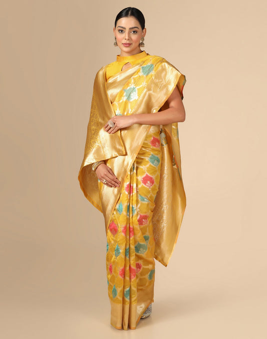 Yellow Banarasi Organza Saree | Leemboodi