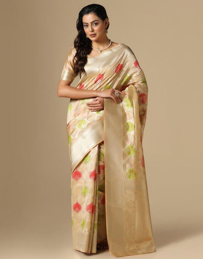 Beige Banarasi Organza Saree | Leemboodi