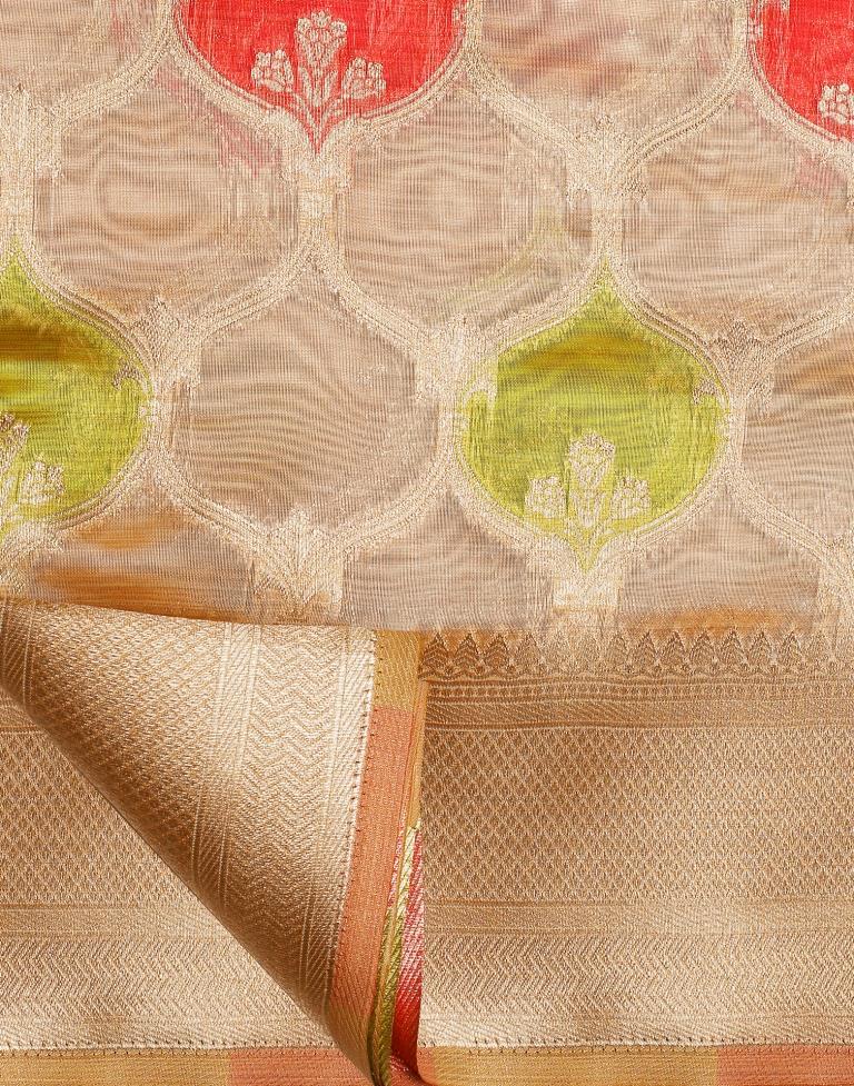 Beige Banarasi Organza Saree | Leemboodi