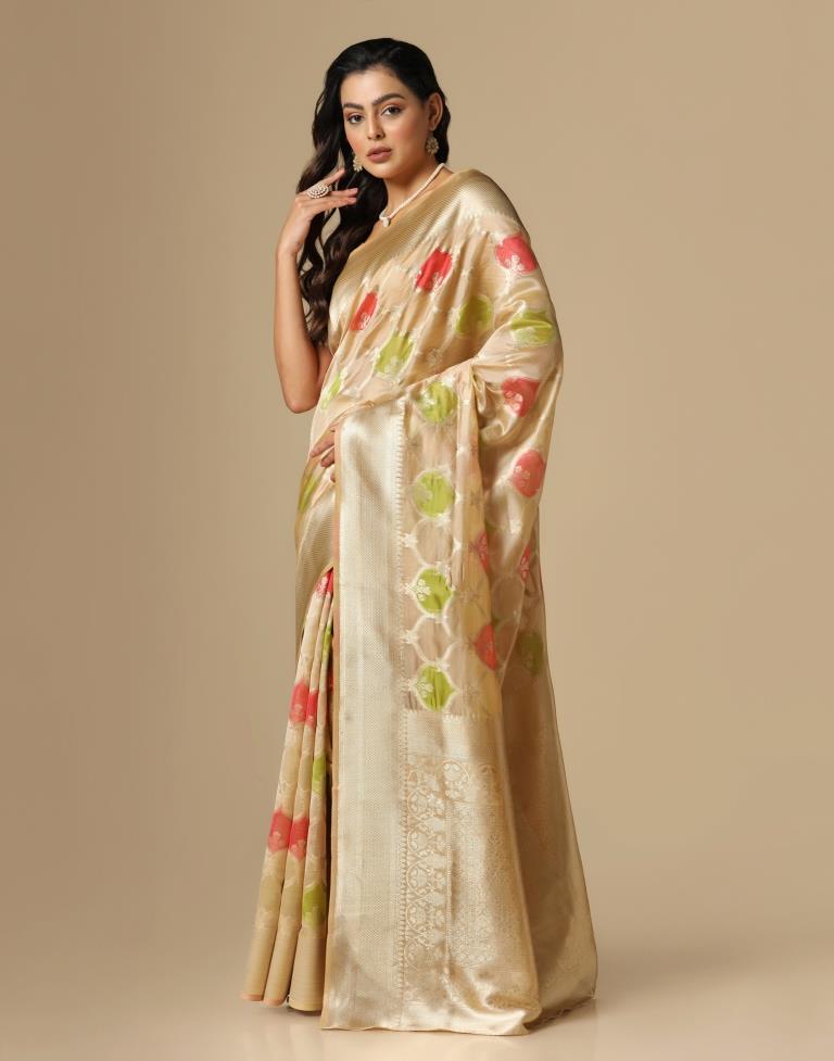 Beige Banarasi Organza Saree | Leemboodi