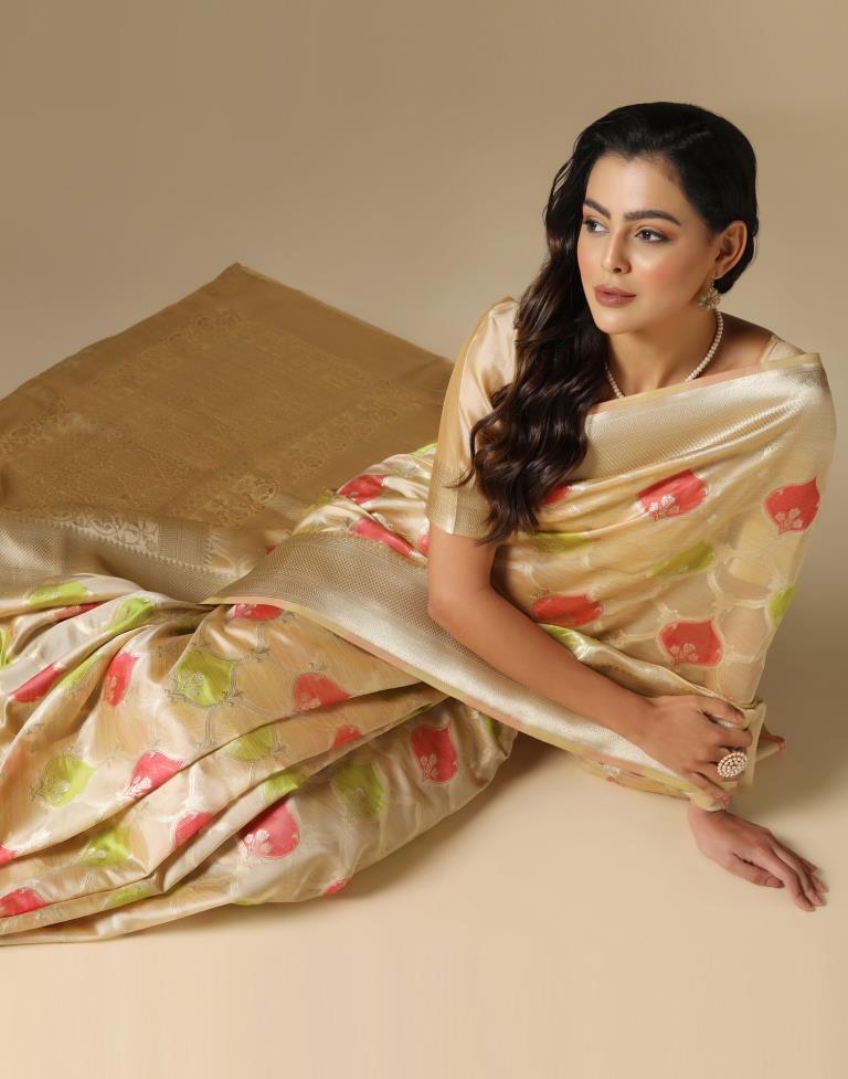 Beige Banarasi Organza Saree | Leemboodi