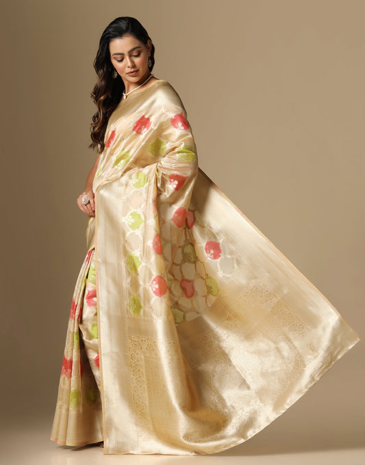 Beige Banarasi Organza Saree | Leemboodi