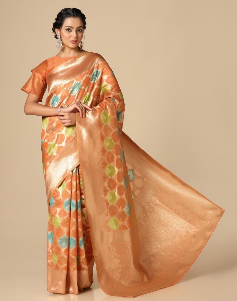 Orange Banarasi Organza Saree | Leemboodi