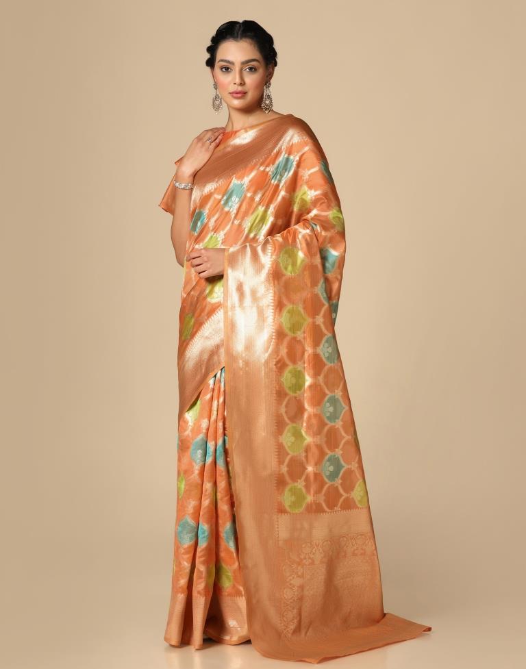 Orange Banarasi Organza Saree | Leemboodi