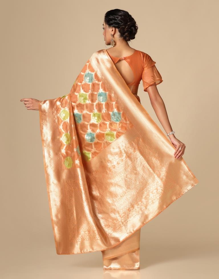 Orange Banarasi Organza Saree | Leemboodi