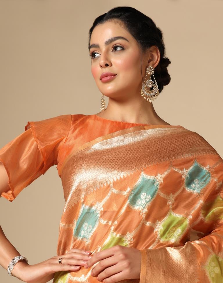 Orange Banarasi Organza Saree | Leemboodi