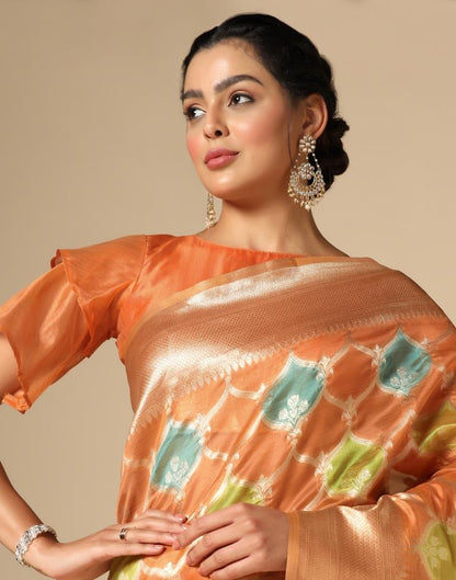 Orange Banarasi Organza Saree | Leemboodi