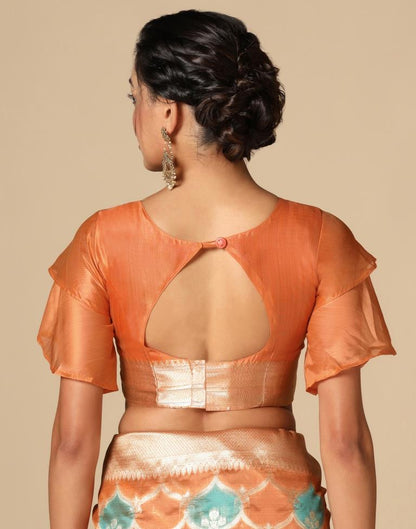 Orange Banarasi Organza Saree | Leemboodi