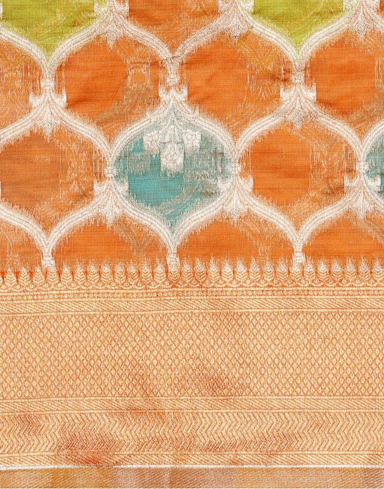 Orange Banarasi Organza Saree | Leemboodi
