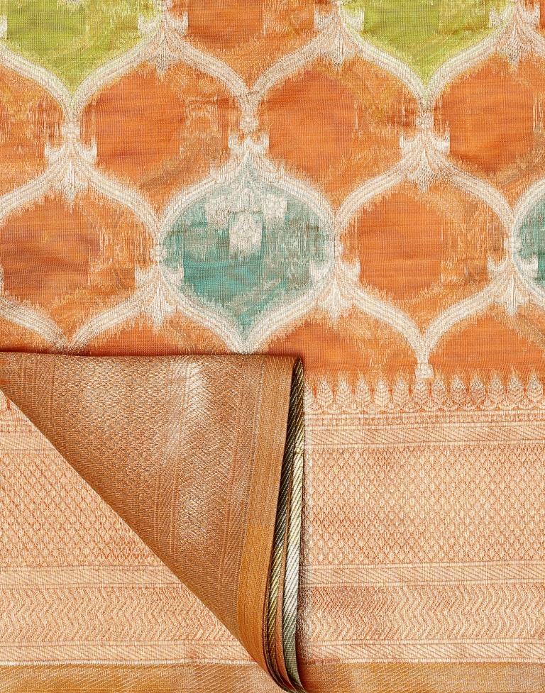Orange Banarasi Organza Saree | Leemboodi