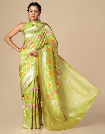 Pear Green Banarasi Organza Saree | Leemboodi