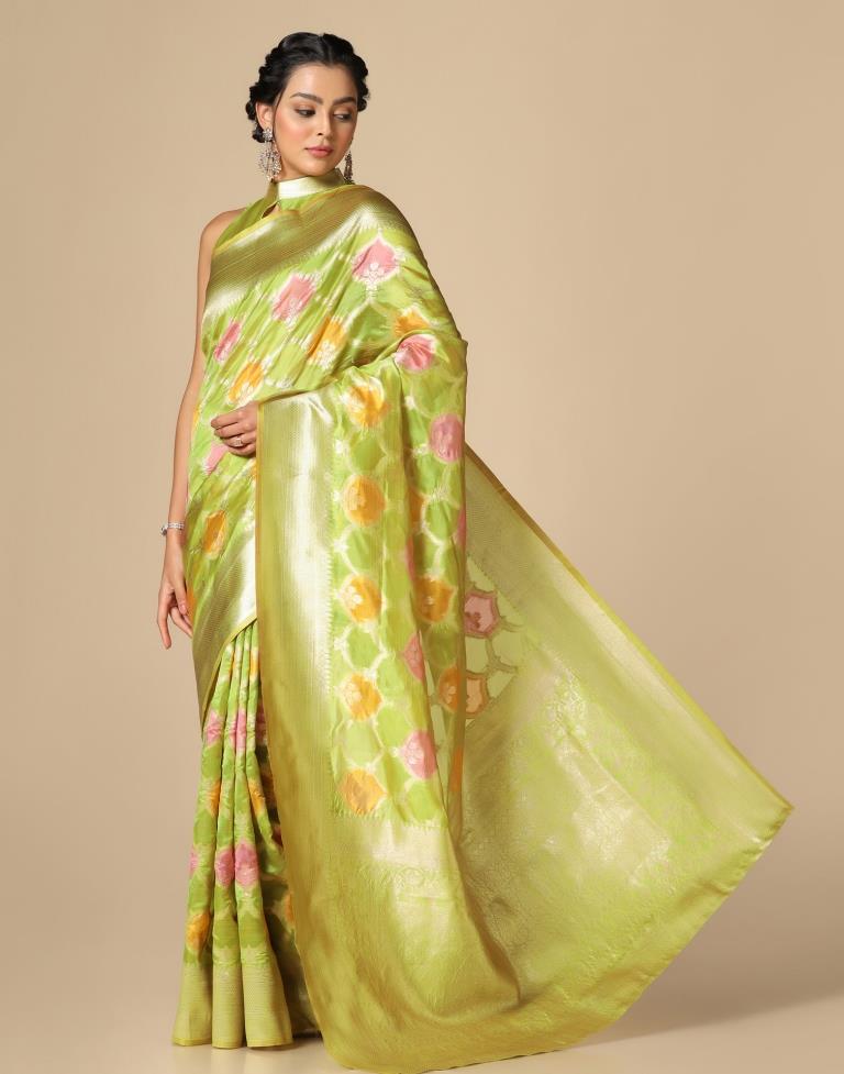 Pear Green Banarasi Organza Saree | Leemboodi