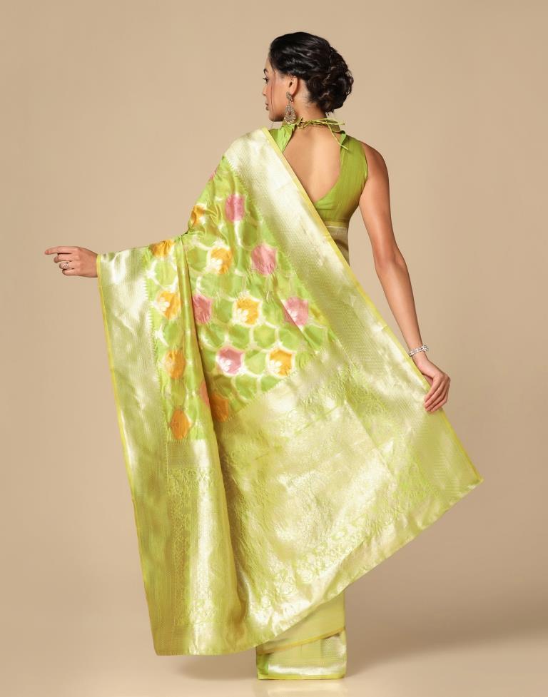 Pear Green Banarasi Organza Saree | Leemboodi