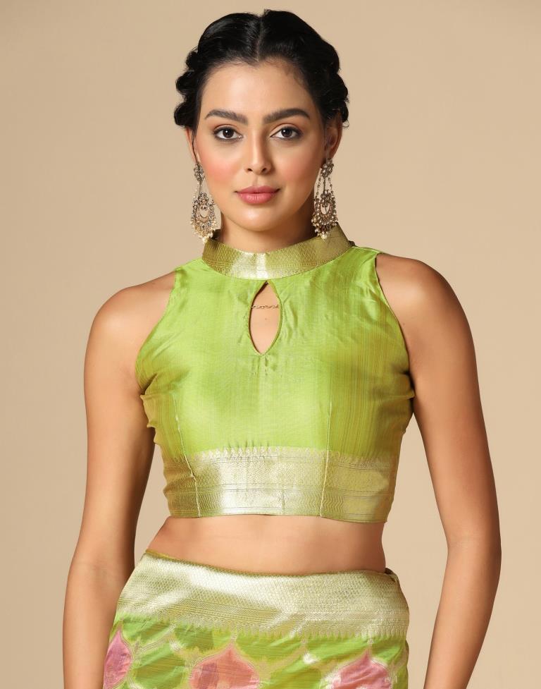 Pear Green Banarasi Organza Saree | Leemboodi