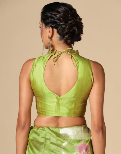Pear Green Banarasi Organza Saree | Leemboodi