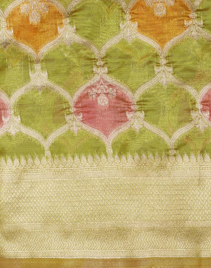 Pear Green Banarasi Organza Saree | Leemboodi