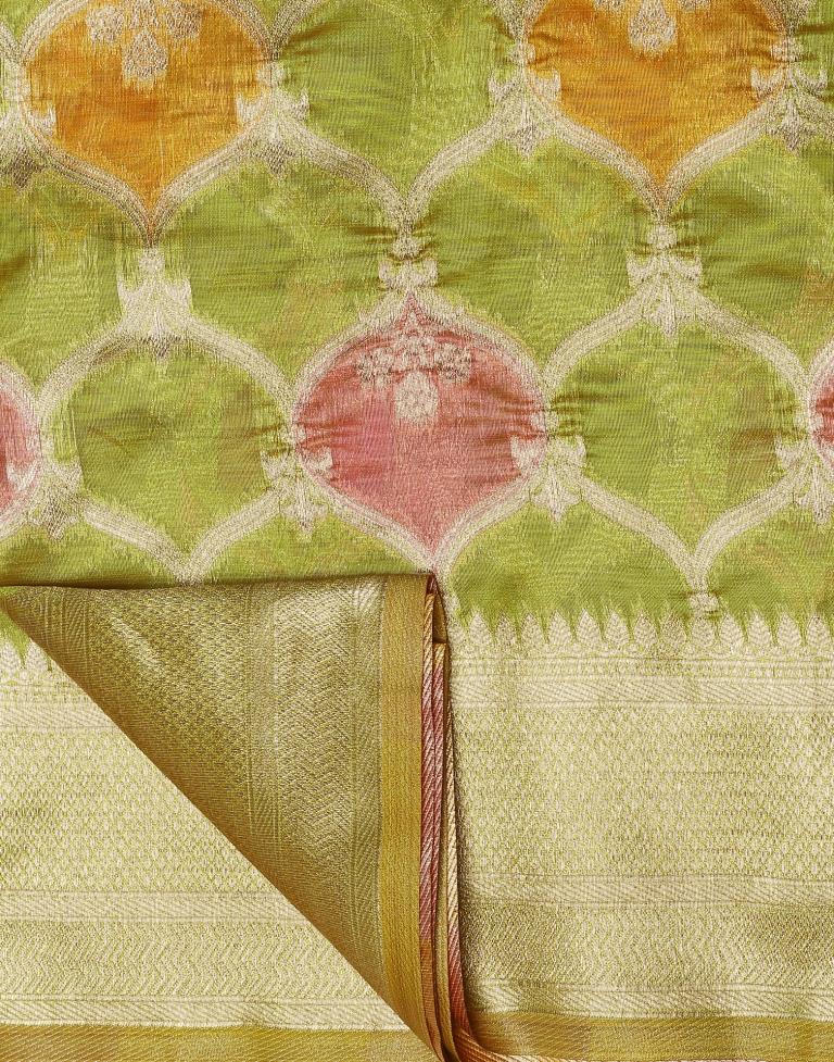 Pear Green Banarasi Organza Saree | Leemboodi