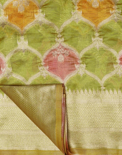 Pear Green Banarasi Organza Saree | Leemboodi