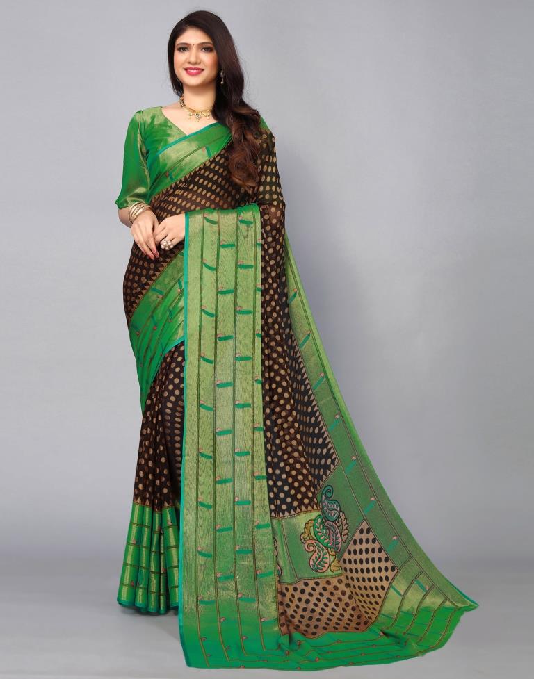 Brown Brasso Printed Woven Saree | Leemboodi