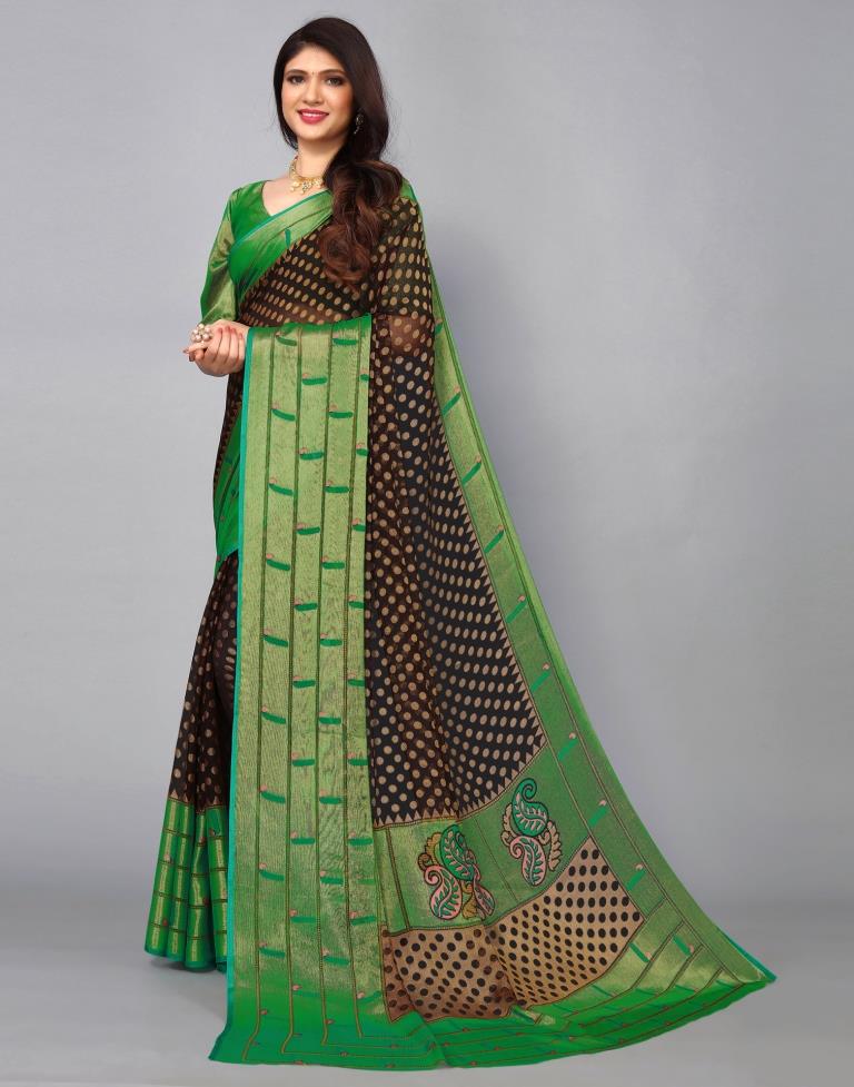 Brown Brasso Printed Woven Saree | Leemboodi