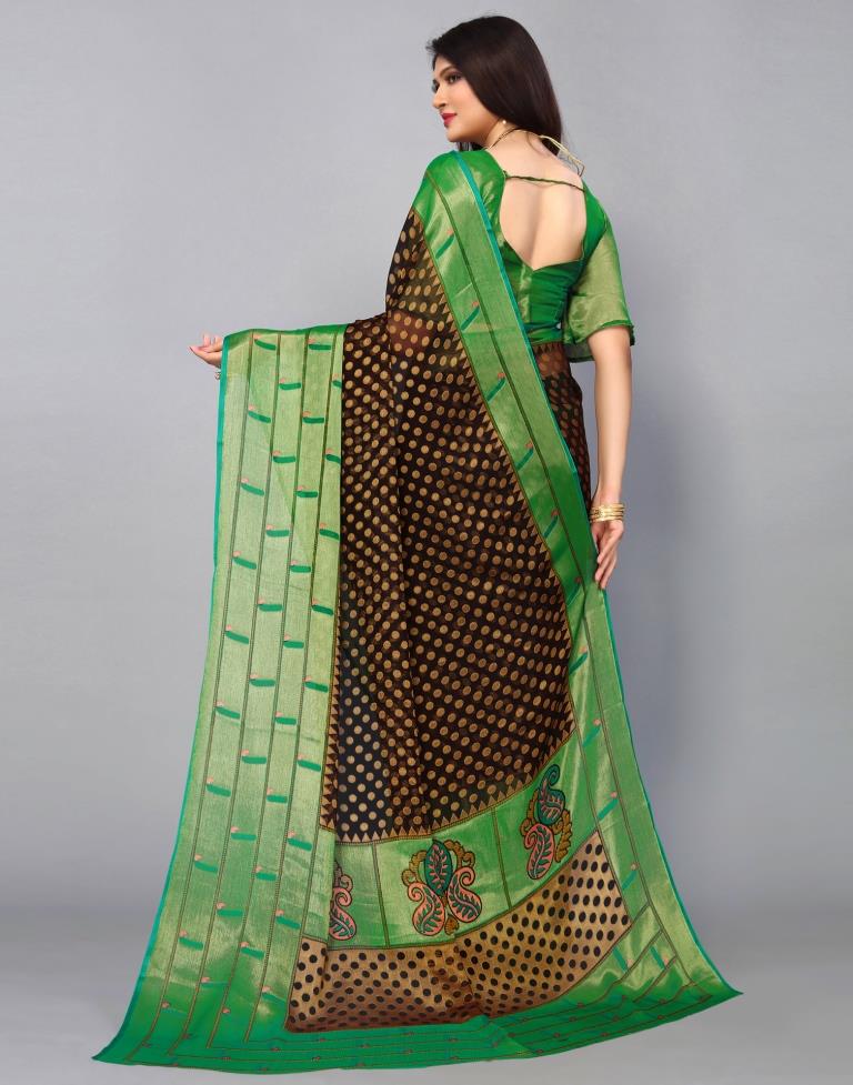 Brown Brasso Printed Woven Saree | Leemboodi