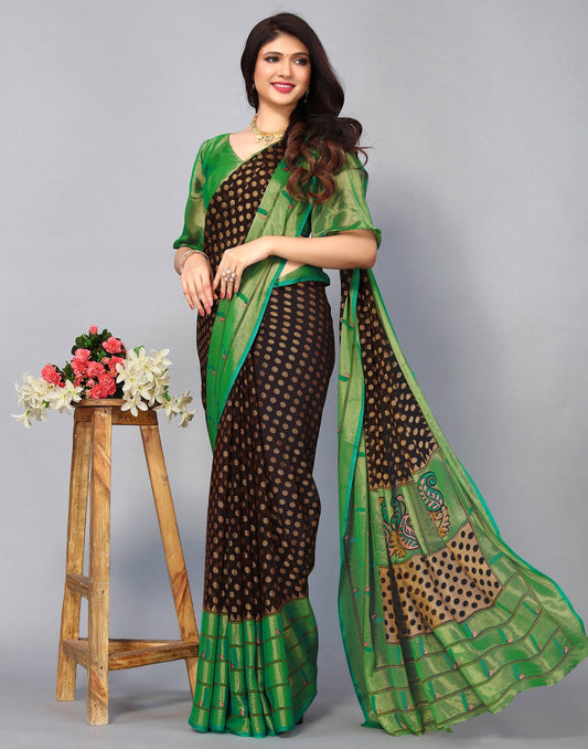 Brown Brasso Printed Woven Saree | Leemboodi