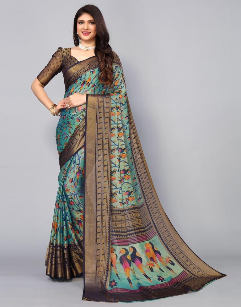 Light Blue Brasso Printed Woven Saree | Sudathi