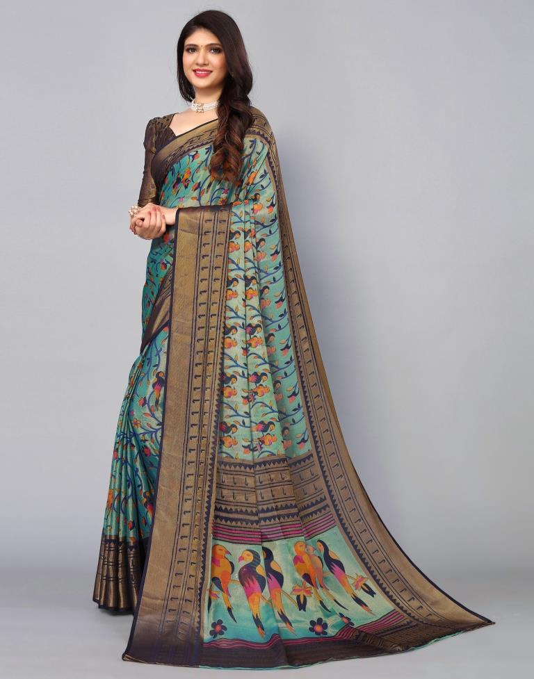 Light Blue Brasso Printed Woven Saree | Sudathi