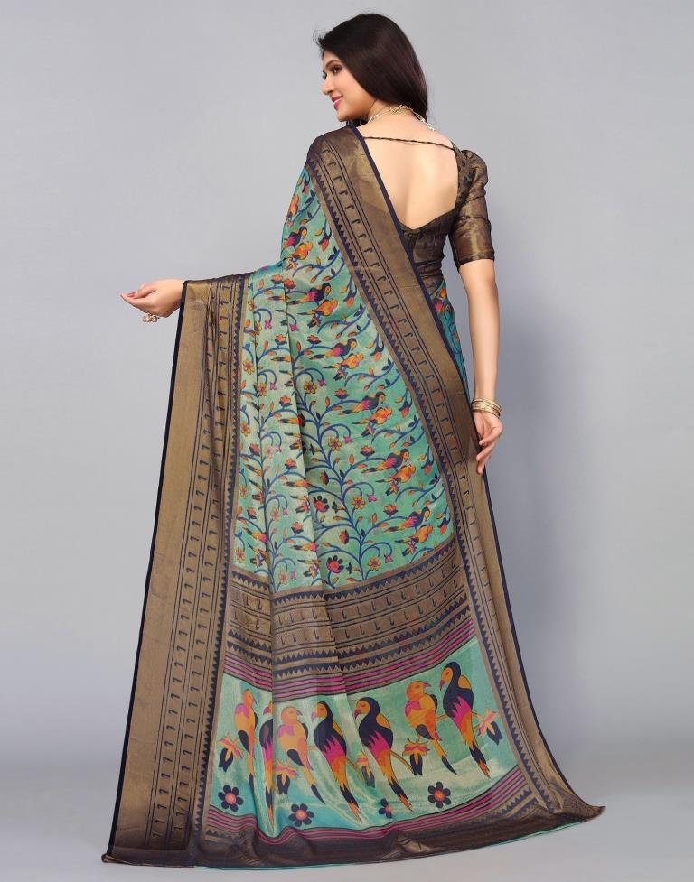 Light Blue Brasso Printed Woven Saree | Sudathi