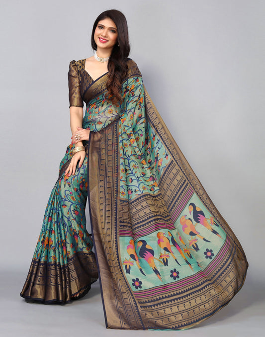 Light Blue Brasso Printed Woven Saree | Sudathi
