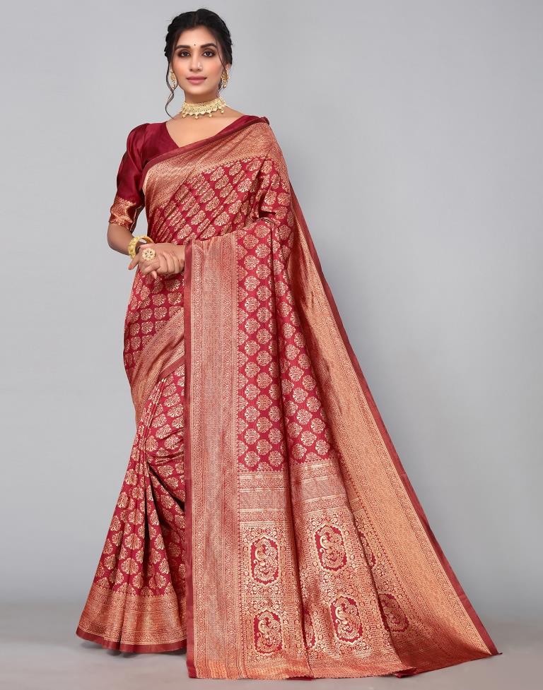 Maroon Banarasi Silk Saree | Sudathi