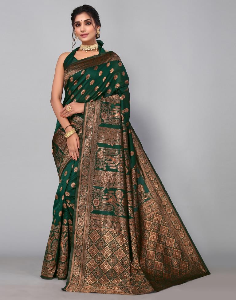 Dark Green Banarasi Silk Saree | Sudathi