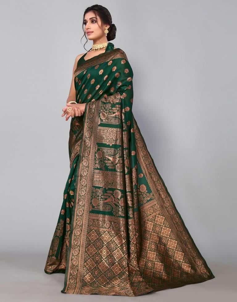 Dark Green Banarasi Silk Saree | Sudathi