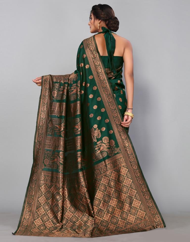 Dark Green Banarasi Silk Saree | Sudathi