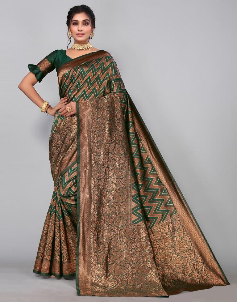 Dark Green Banarasi Silk Saree | Sudathi