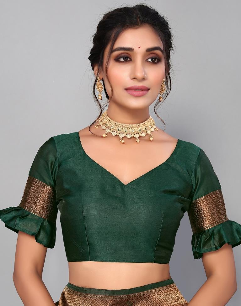 Dark Green Banarasi Silk Saree | Sudathi